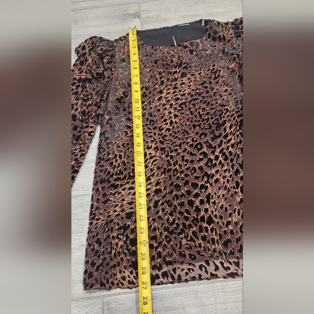 ELIE TAHARI Noelle Top Leopard Print Velvet Burnout Puff Sleeve Blouse Brown - Picture 3 of 7